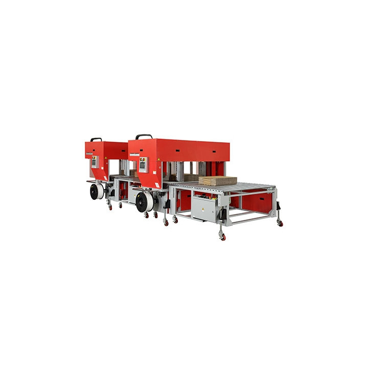 STEP TP-702CQ3-T Corrugated Tandem Strapper, Squaring & Back stop machine da